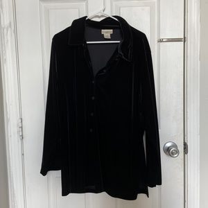 Velvet Black Long Sleeve Button Up